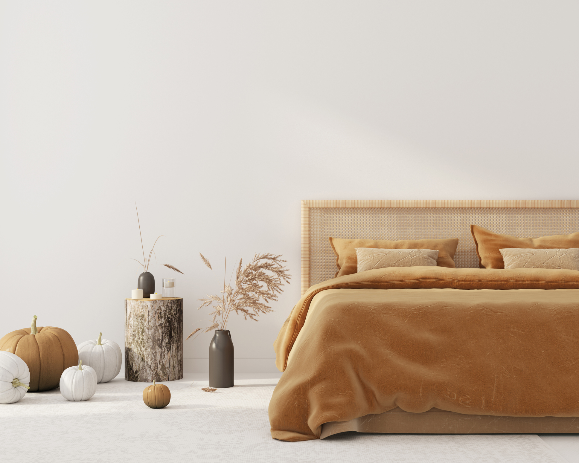 bedroom interior with fall decor