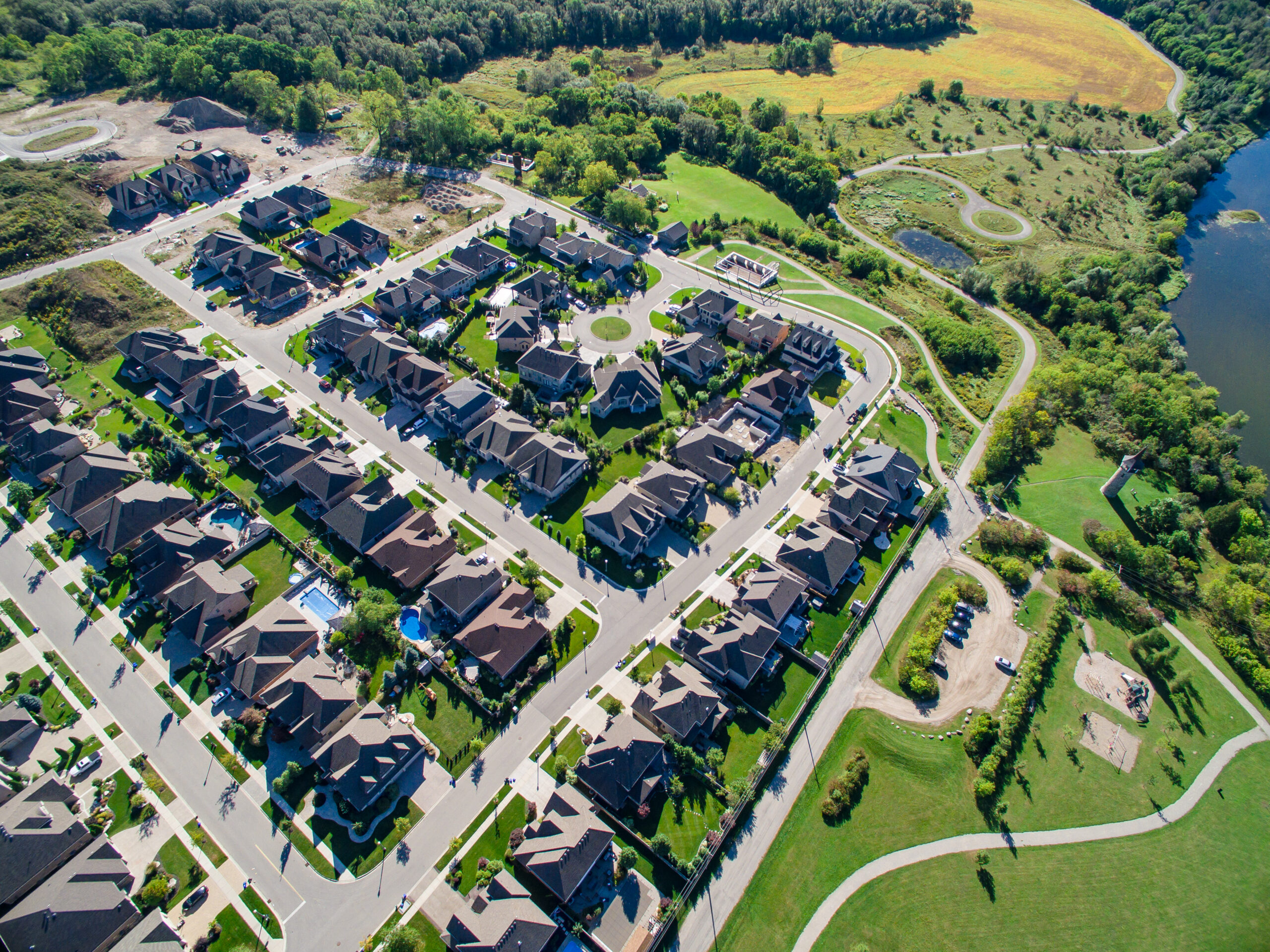 aerial shot of houses and community in Kitchener